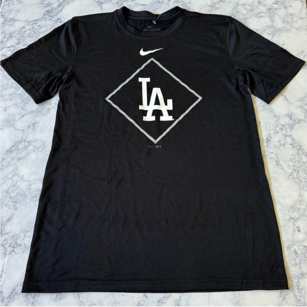 New MENS Boys Los Angeles LA Dodgers Baseball Nike Dri-Fit Black T-Shirt Top